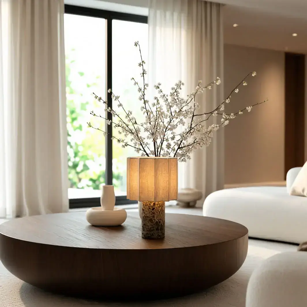 Petra Kastano lamp on a console in a living room