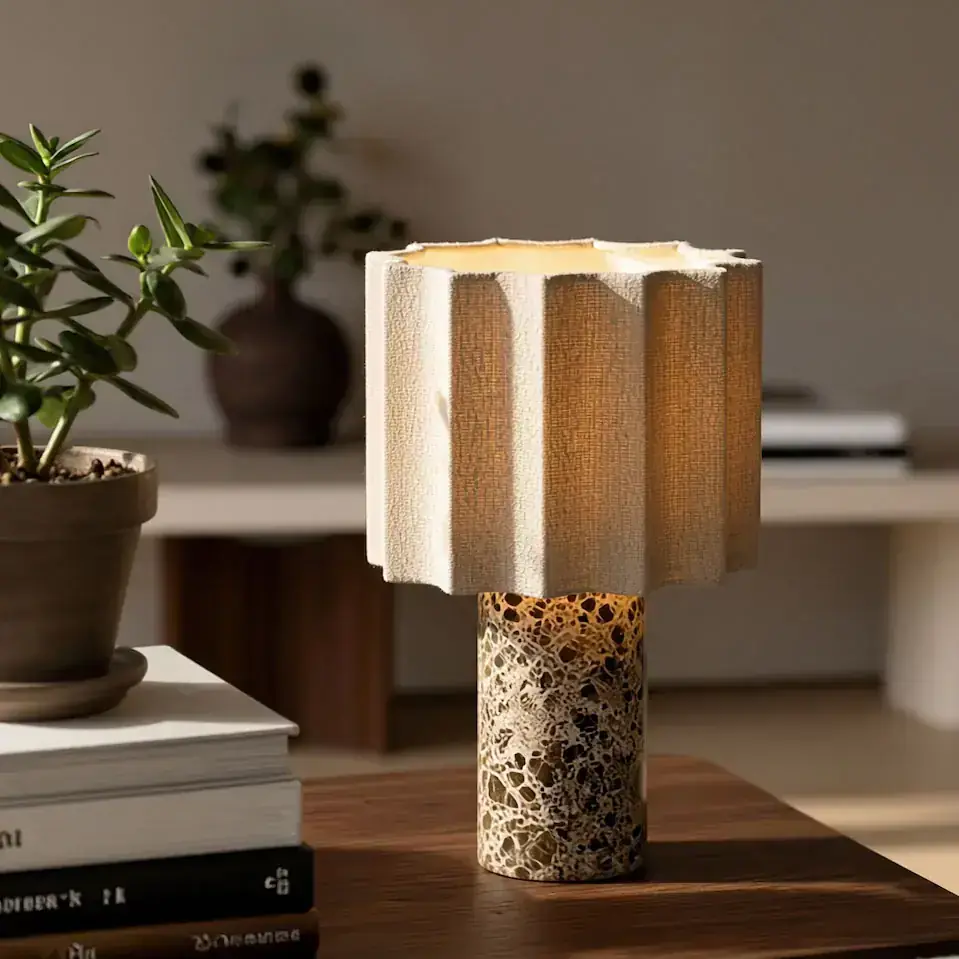 Petra Kastano lamp by the fireplace in the evening